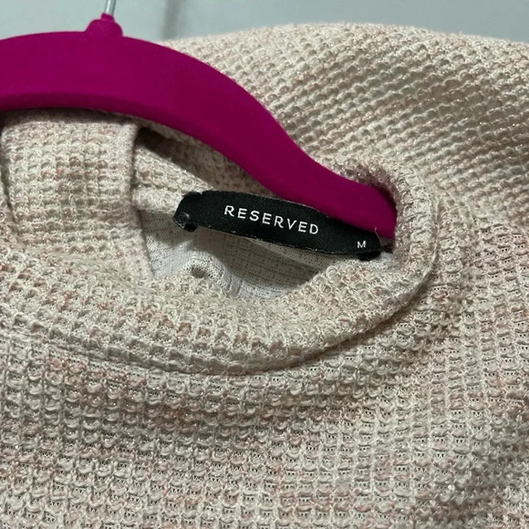 Reserved mesh and knit mock turtleneck shirt with front pocket and back zipper. - Picture 2 of 5